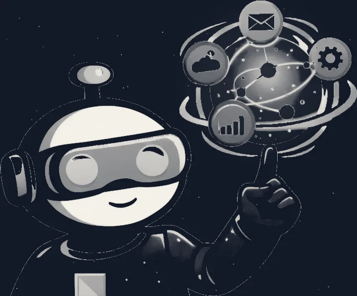 The Hines Creative robot spinning a connected system of app icons on one fingertip